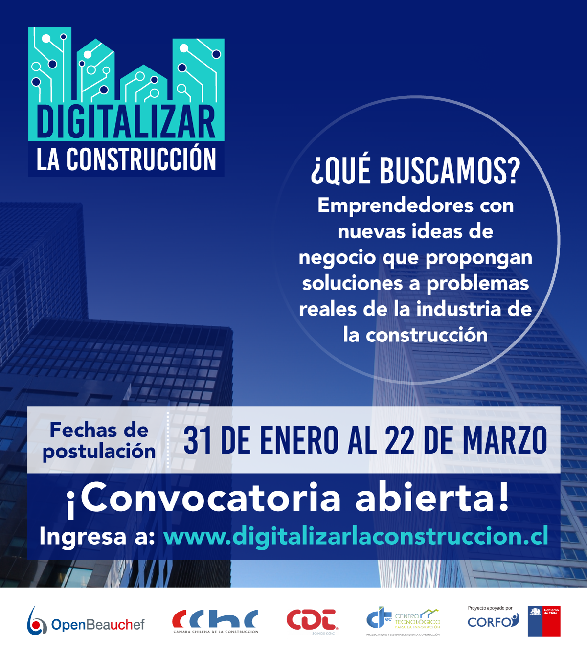 OpenBeauchef de la U. de Chile y CChC invitan a emprendedores a “Digitalizar la Construcción”