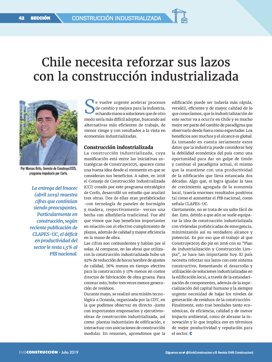 Chile necesita reforzar sus lazos con la construcción industrializada